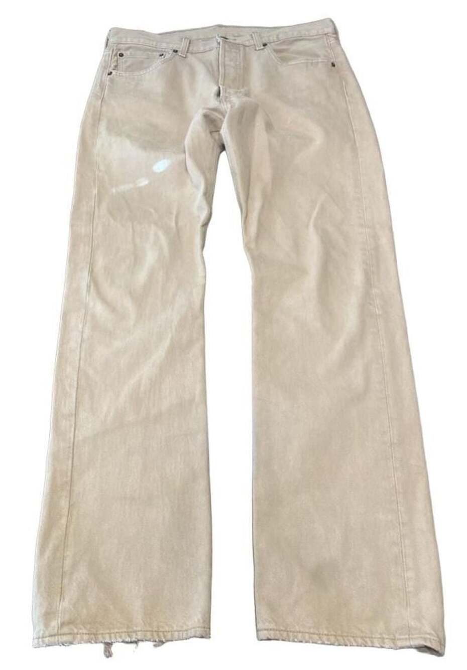 Used Levi's 501 Button Fly Straight Jeans 34x32 Tan Cotton Workwear - Picture 4 of 8